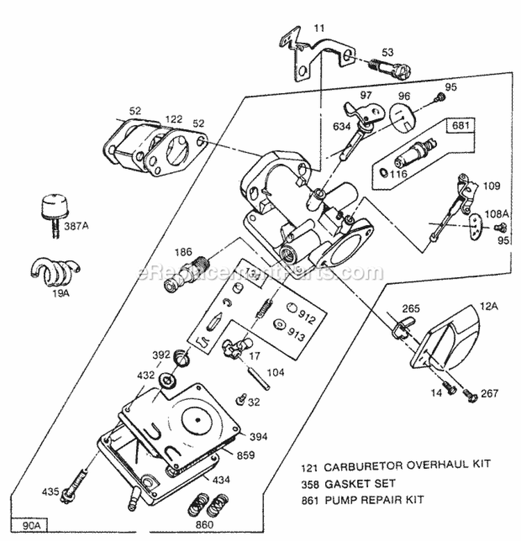 CarburetorWet-Bulb Primer Diagram and Parts List for 062032-0631-02  Briggs and Stratton Engine